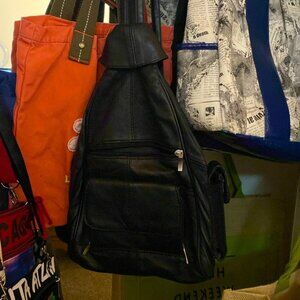 Black faux leather backpack purse